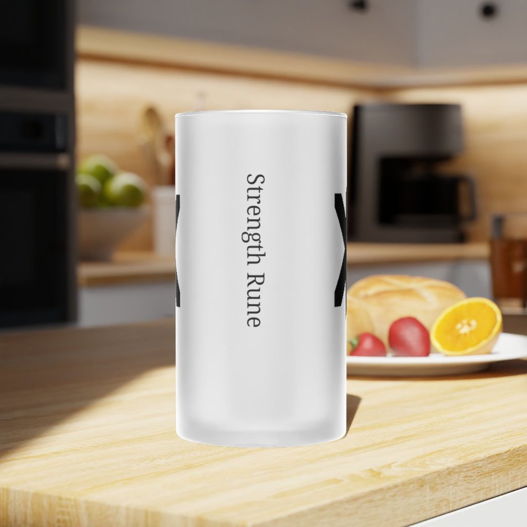 Viking Strength Rune Frosted Glass Beer Mug