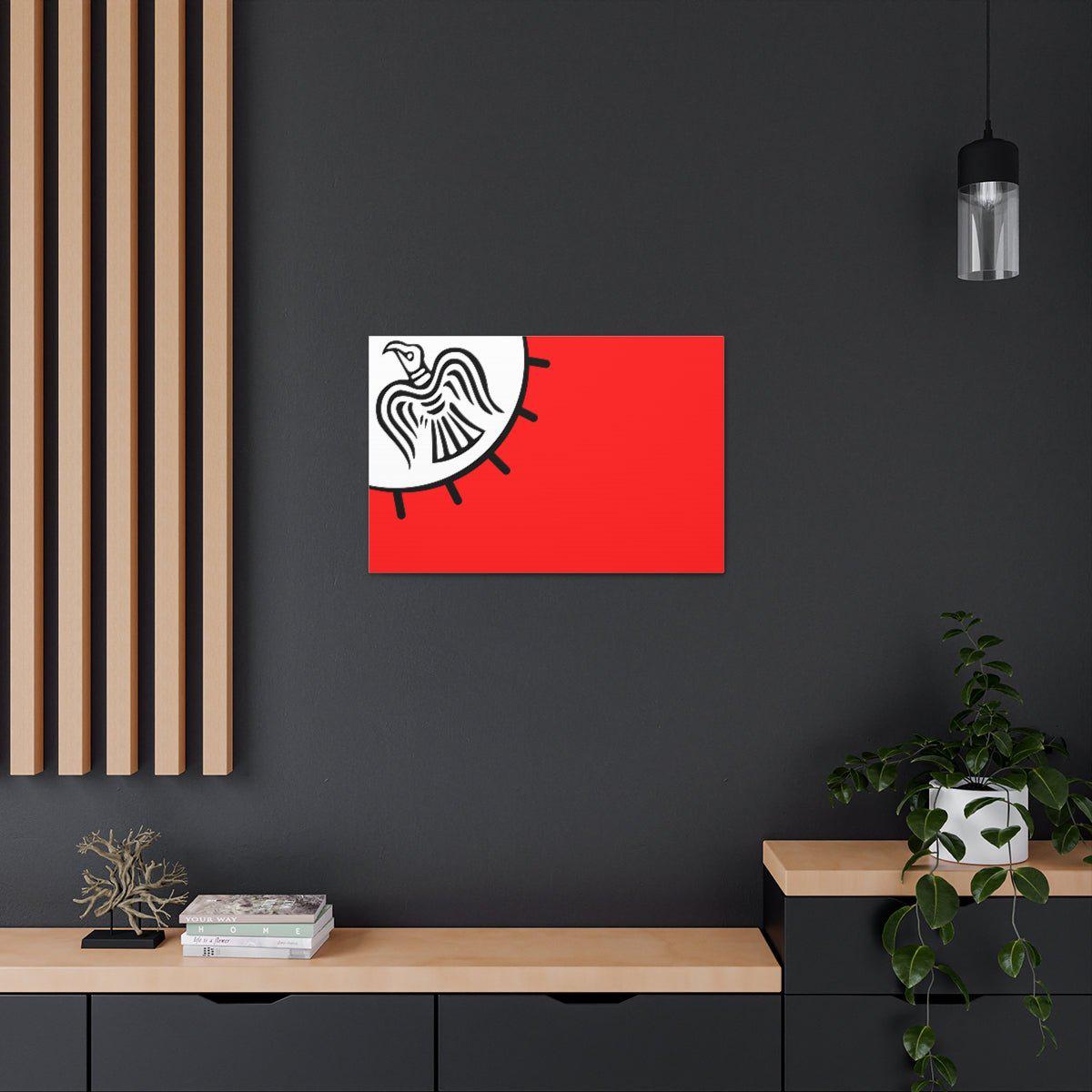 Viking Art on Canvas - Odin&#39;s Raven on White background on Red Banner