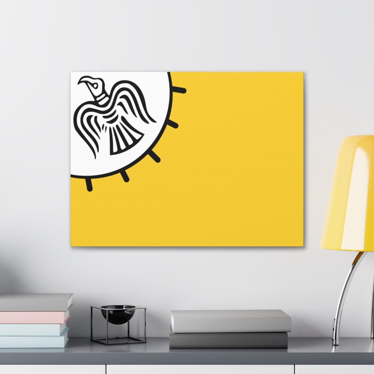 Viking Art on Canvas - Odin&#39;s Raven on White background on Yellow Banner