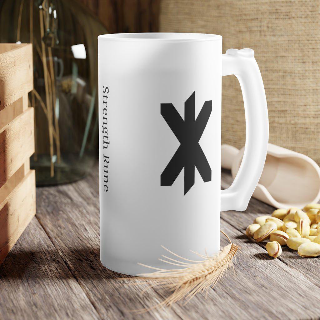 Viking Strength Rune Frosted Glass Beer Mug