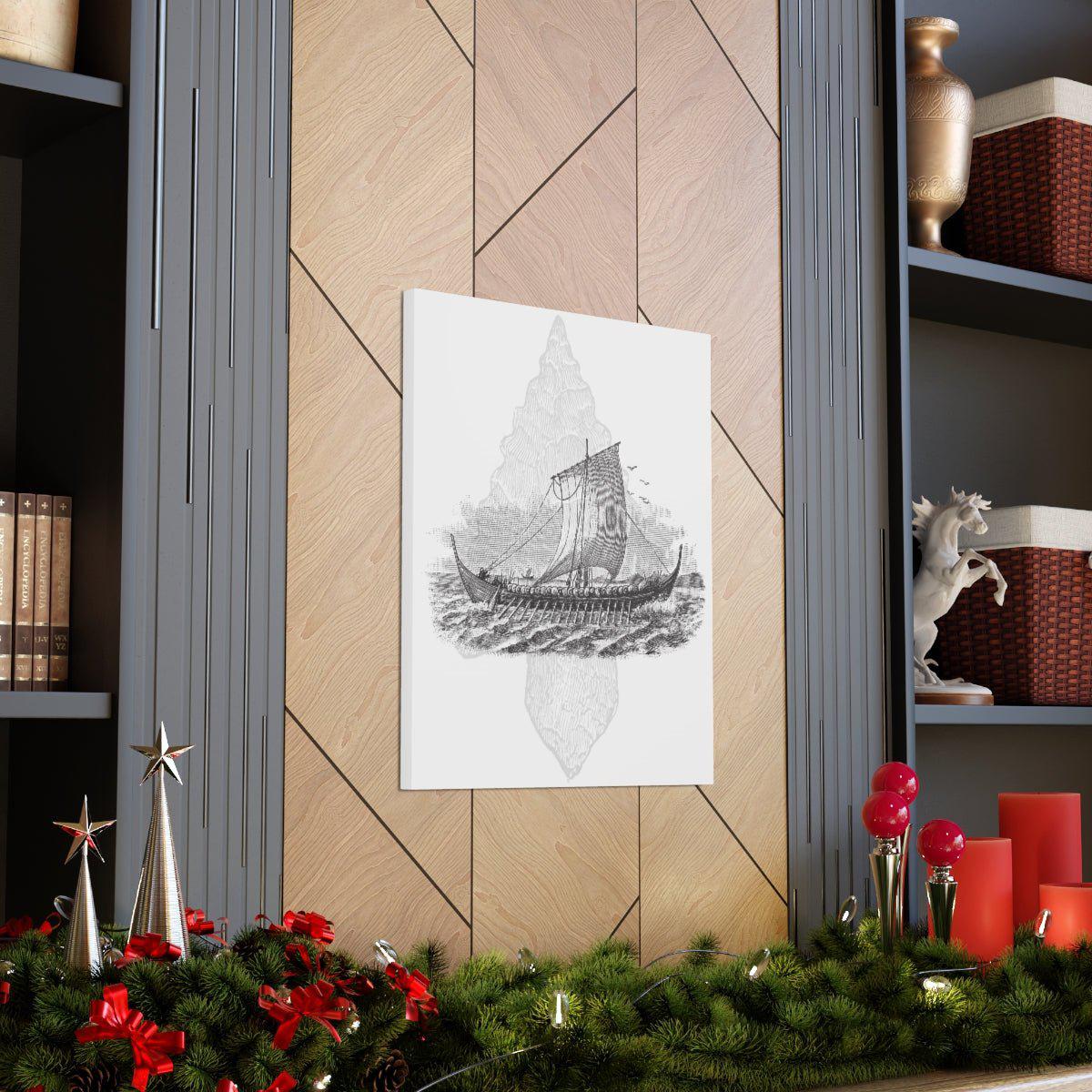 Viking Drakkar Minimalist Scandinavian Canvas - Ready to Hang - Viking Wall Art