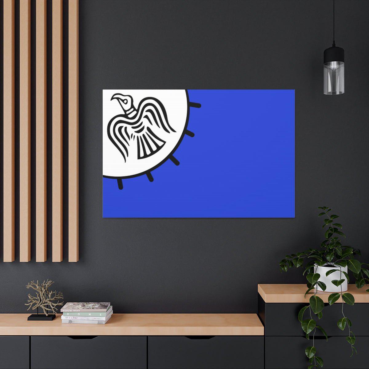 Viking Art on Canvas - Odin&#39;s Raven on White background on Blue Banner