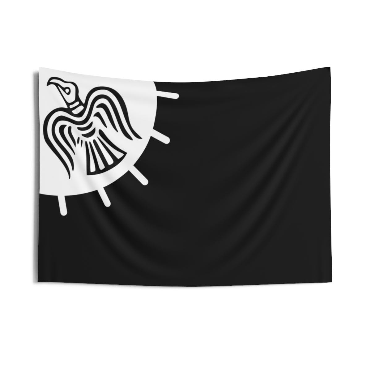 Viking Banner - Black Raven on White background on Black Banner