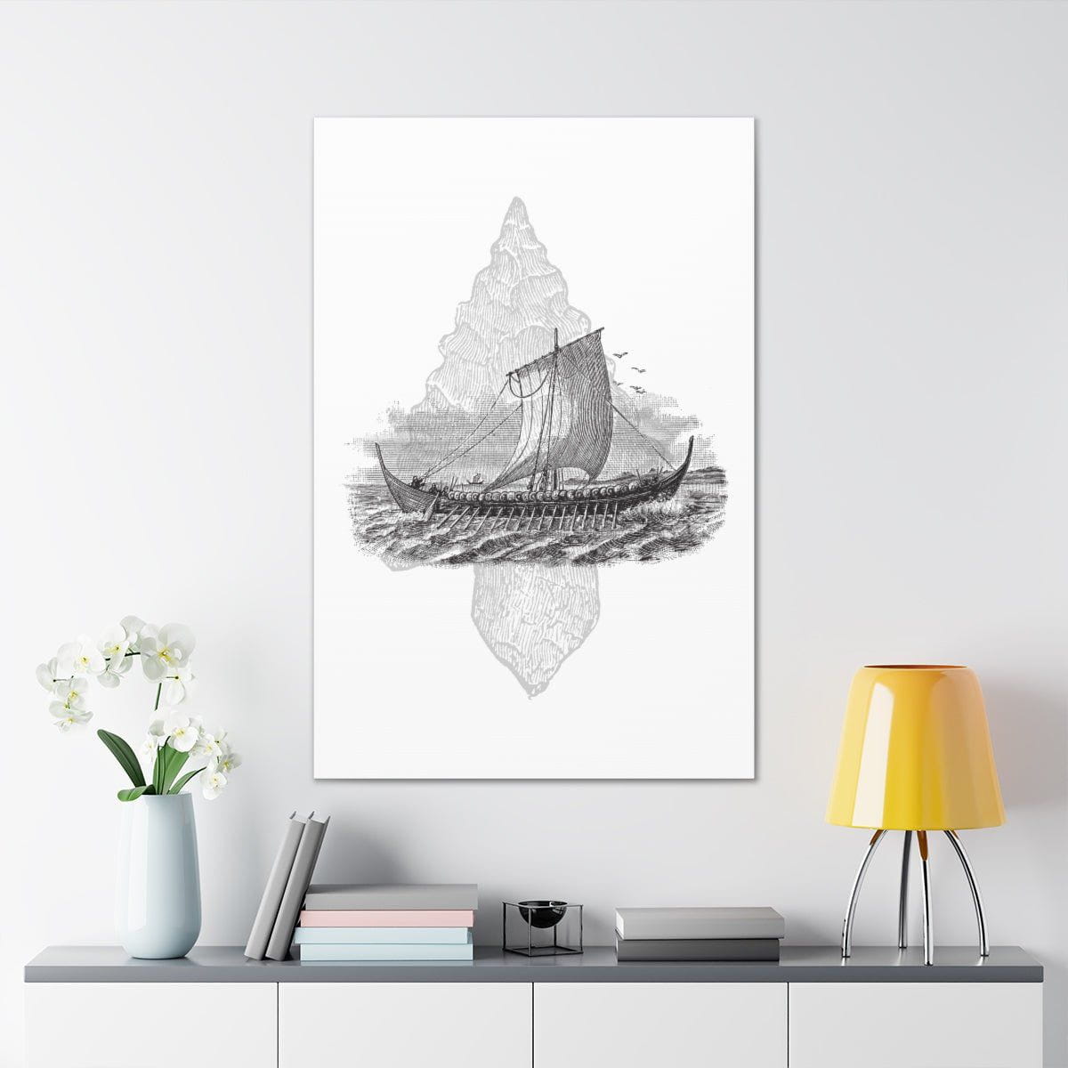 Viking Drakkar Minimalist Scandinavian Canvas - Ready to Hang - Viking Wall Art