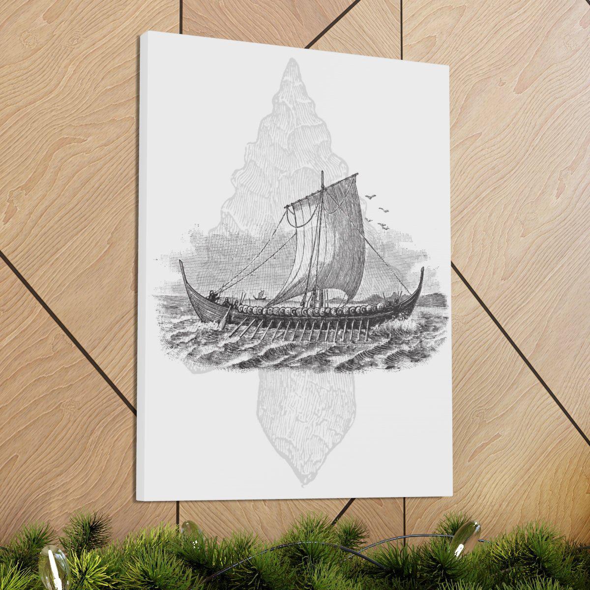 Viking Drakkar Minimalist Scandinavian Canvas - Ready to Hang - Viking Wall Art