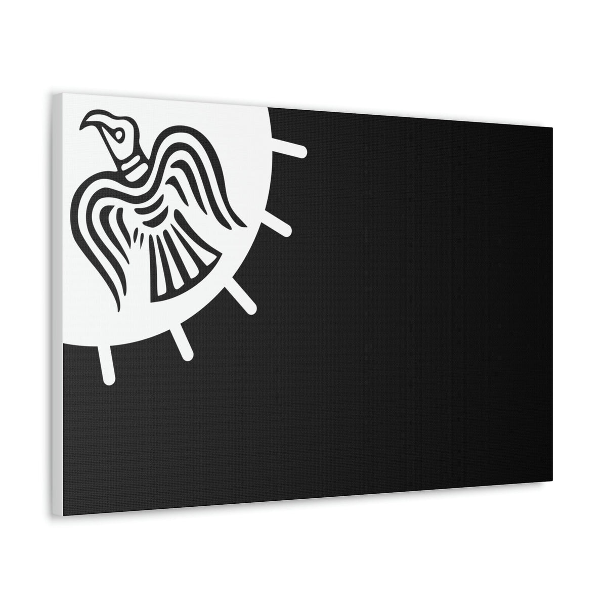 Viking Art on Canvas - Odin&#39;s Raven on White background on Black Banner