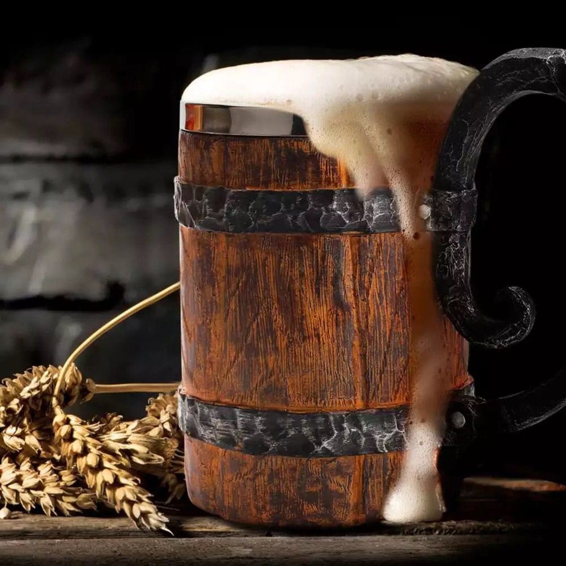 Feasting Wood and Iron Viking Tankard