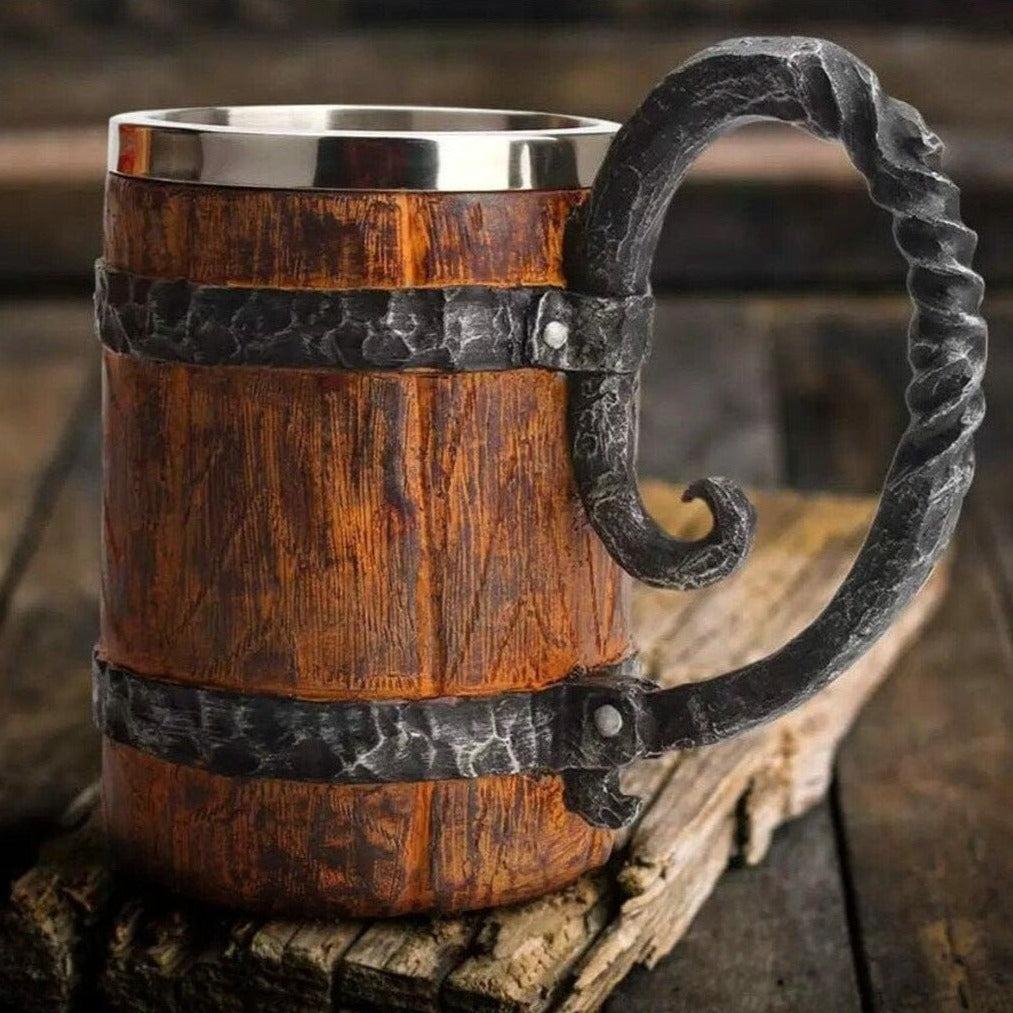 Feasting Wood and Iron Viking Tankard