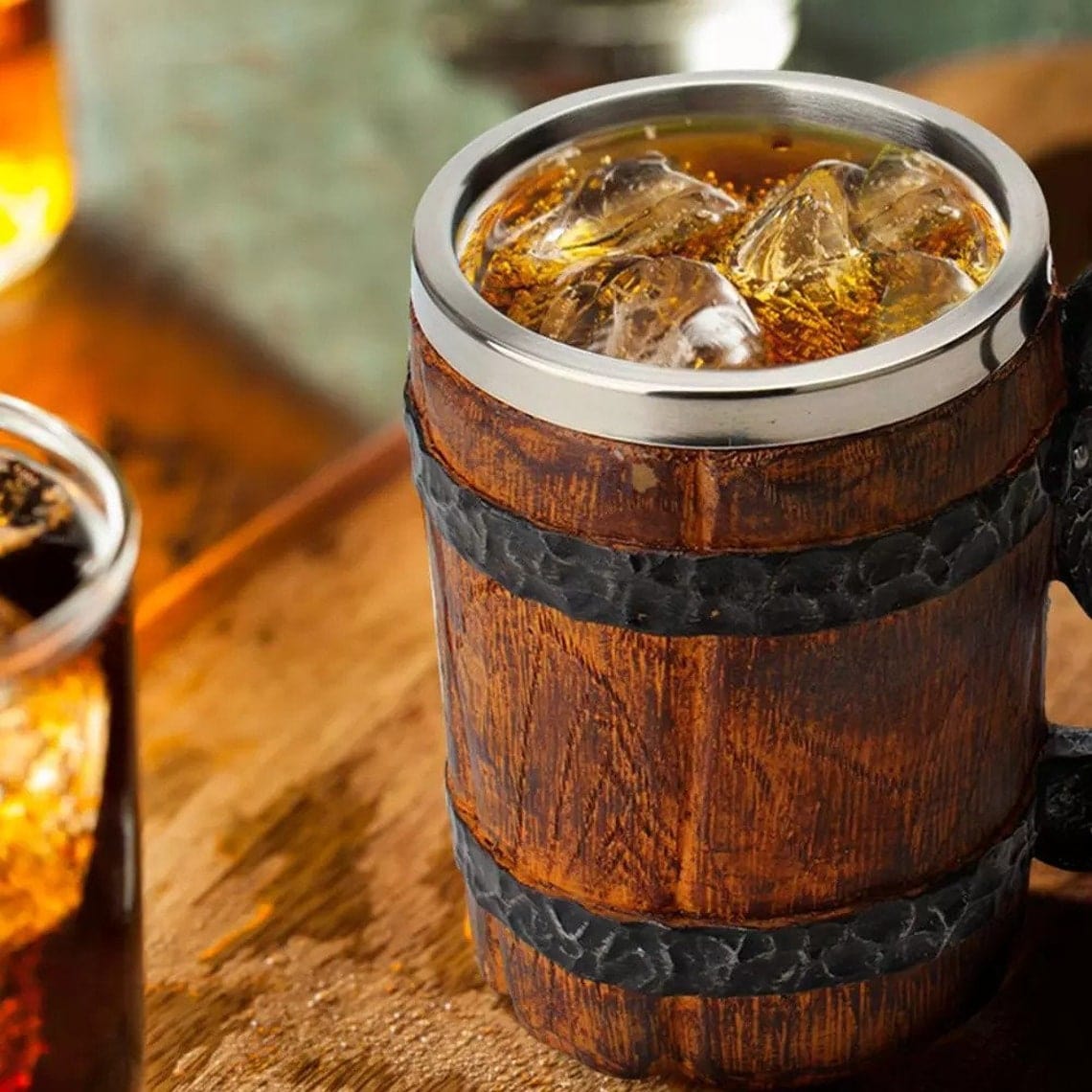 Feasting Wood and Iron Viking Tankard