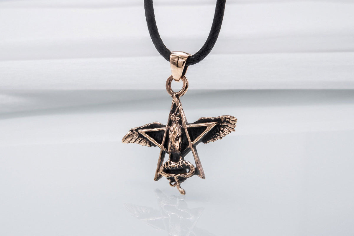 Wicca Pendant with Raven Bronze Handmade Jewelry
