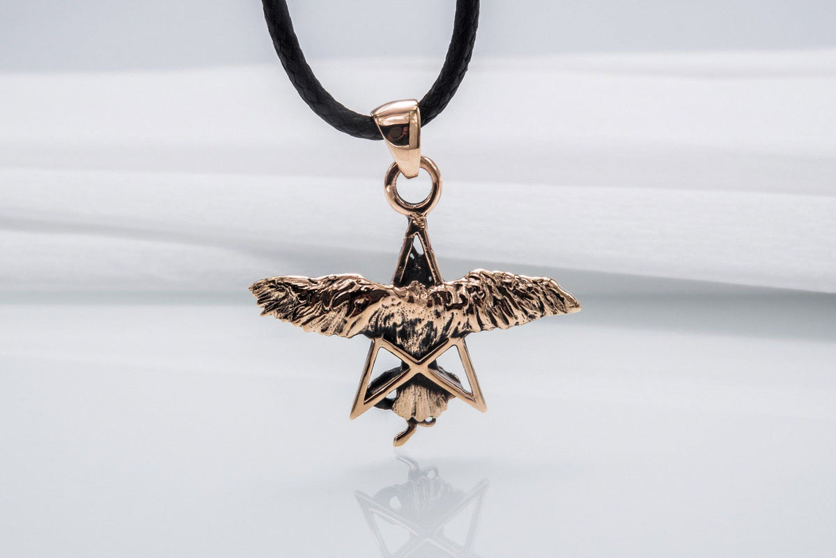 Wicca Pendant with Raven Bronze Handmade Jewelry