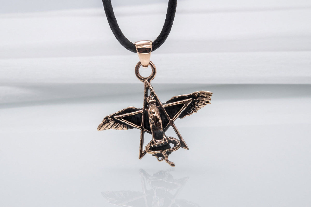 Wicca Pendant with Raven Bronze Handmade Jewelry
