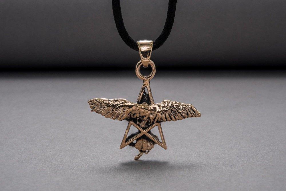 Wicca Pendant with Raven Bronze Handmade Jewelry