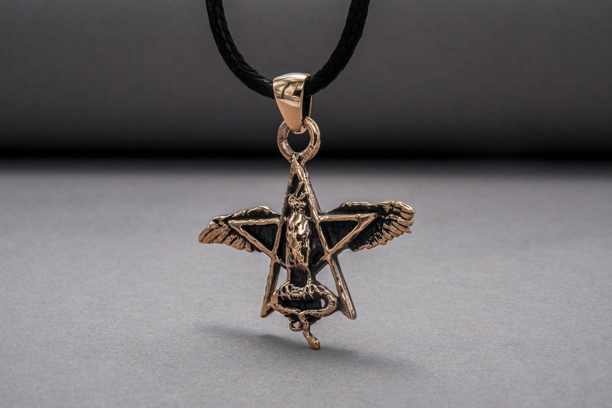 Wicca Pendant with Raven Bronze Handmade Jewelry