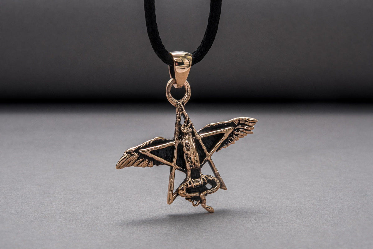 Wicca Pendant with Raven Bronze Handmade Jewelry